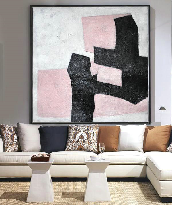 Handmade Extra Large Contemporary Painting,Hand-Painted Oversized Minimal Black And White Painting,Hand Paint Large Art